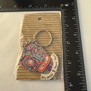 Arte‎ Huichol Sugar Skull Keychain Colorful Mexico Folk Art Keyring